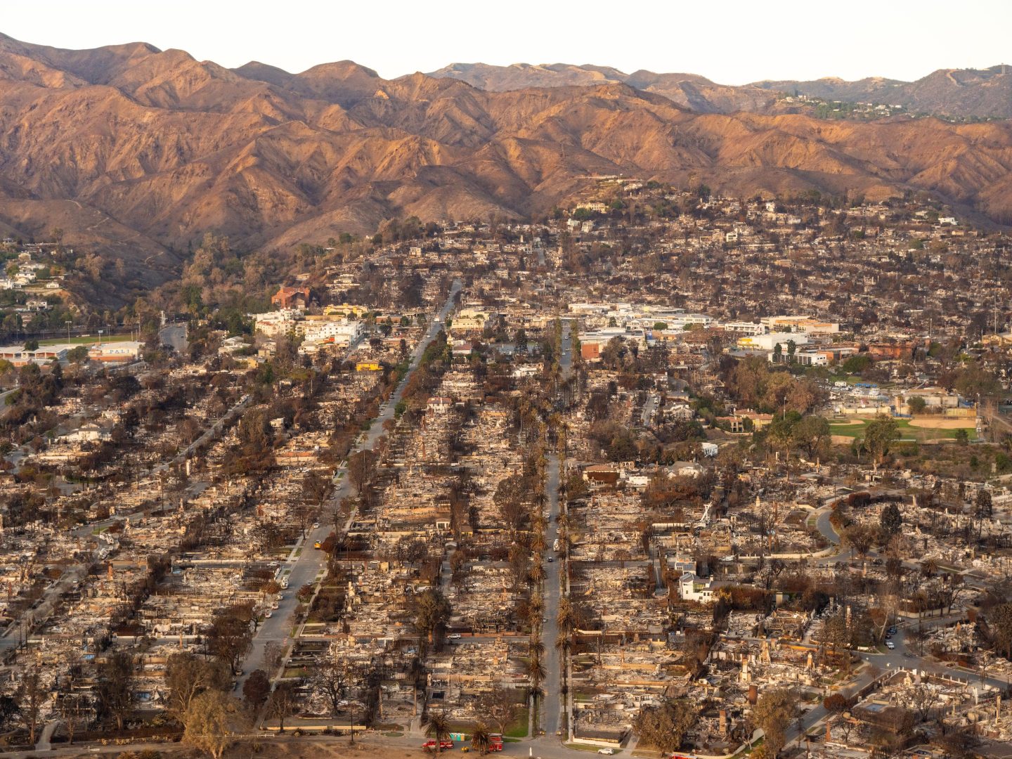 Los Angeles' Pacific Palisades neighborhood pictured after the January 2025 wildfires.
