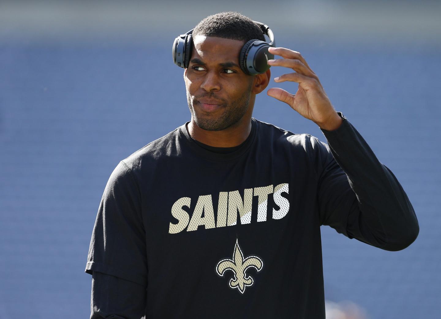 PHILADELPHIA, PA - OCTOBER 11: Marques Colston #12 of the New Orleans Saints stands on the field before a football game against the Philadelphia Eagles at Lincoln Financial Field on October 11, 2015 in Philadelphia, Pennsylvania.