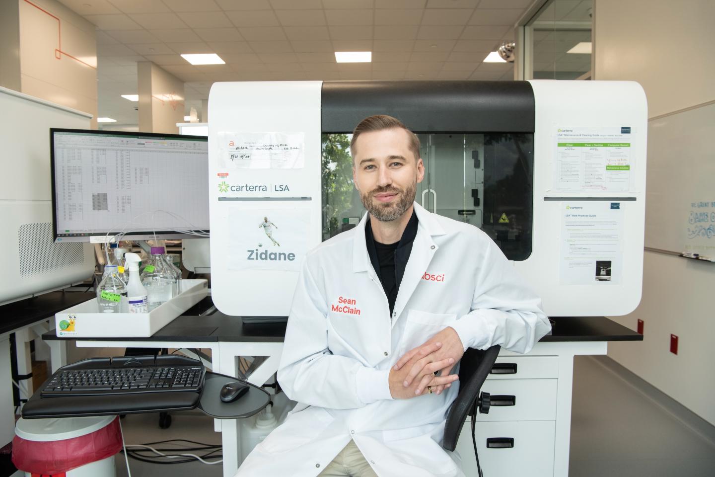 Sean McClain wears a lab coat