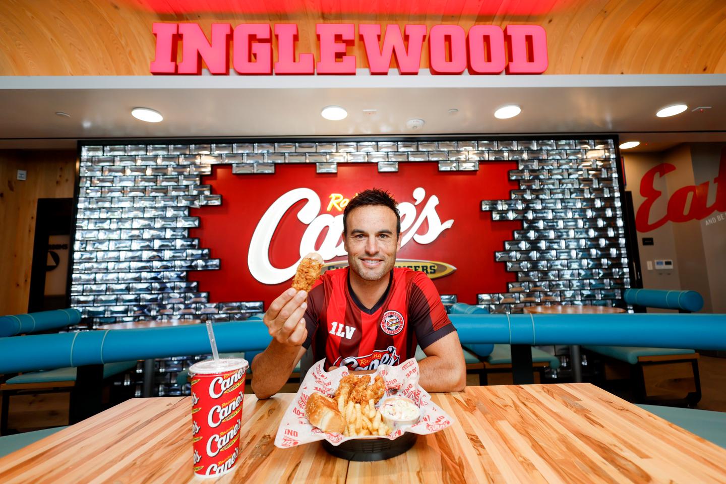 Soccer star Landon Donovan at a Raising Cane's in Inglewood.
