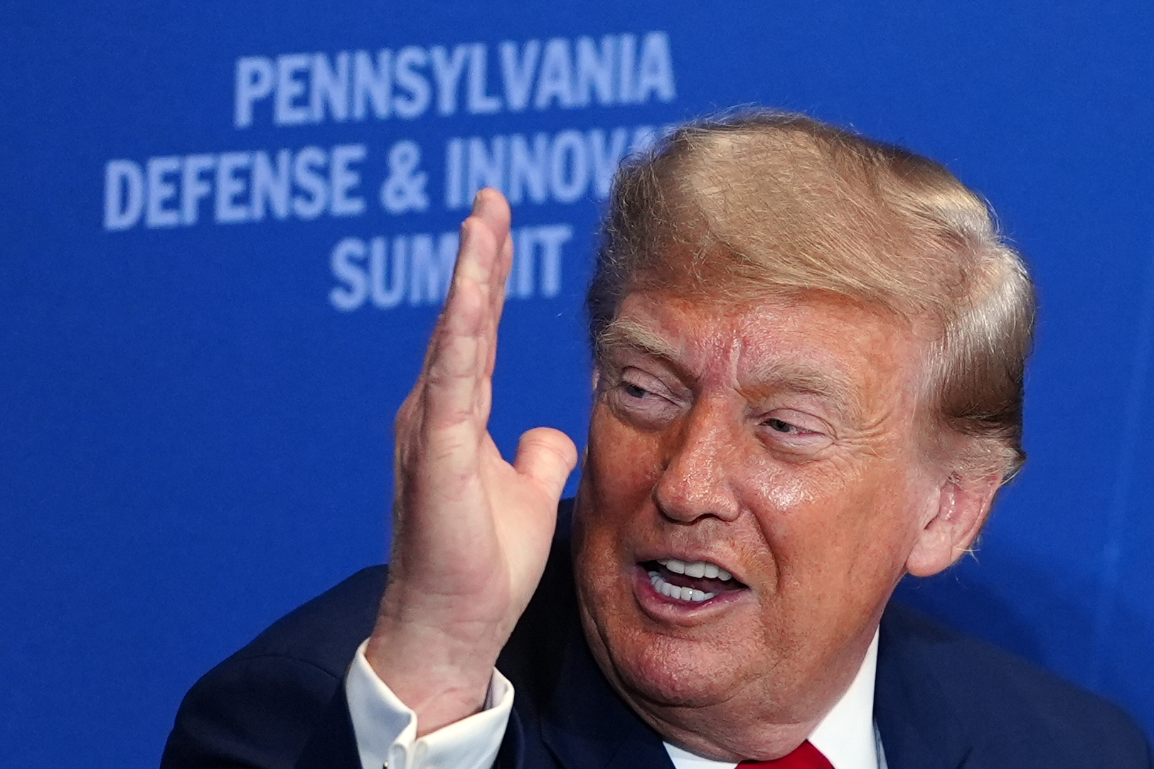 Trump insists ‘Iran is unhappy right now’ while venting about ‘electric catapults that don’t work’ at defense tech summit
