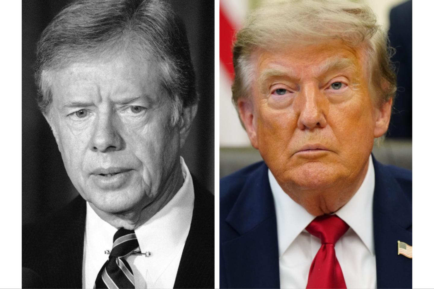 President Jimmy Carter, Nov. 3, 1980, left, and President Donald Trump, July 13, 2026. 