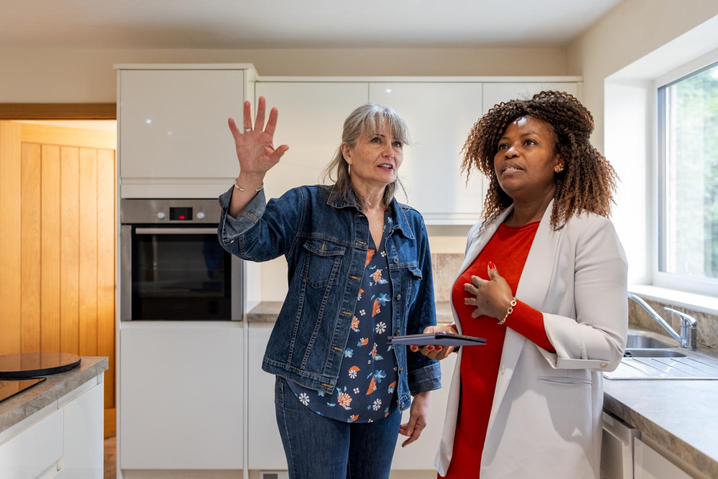 Real estate agent shows middle class home