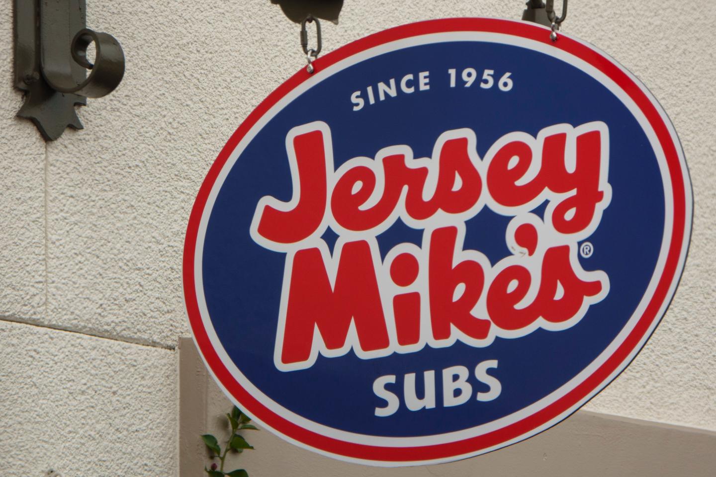 A Jersey Mike's logo is displayed outside one of their stores in San Diego, California.