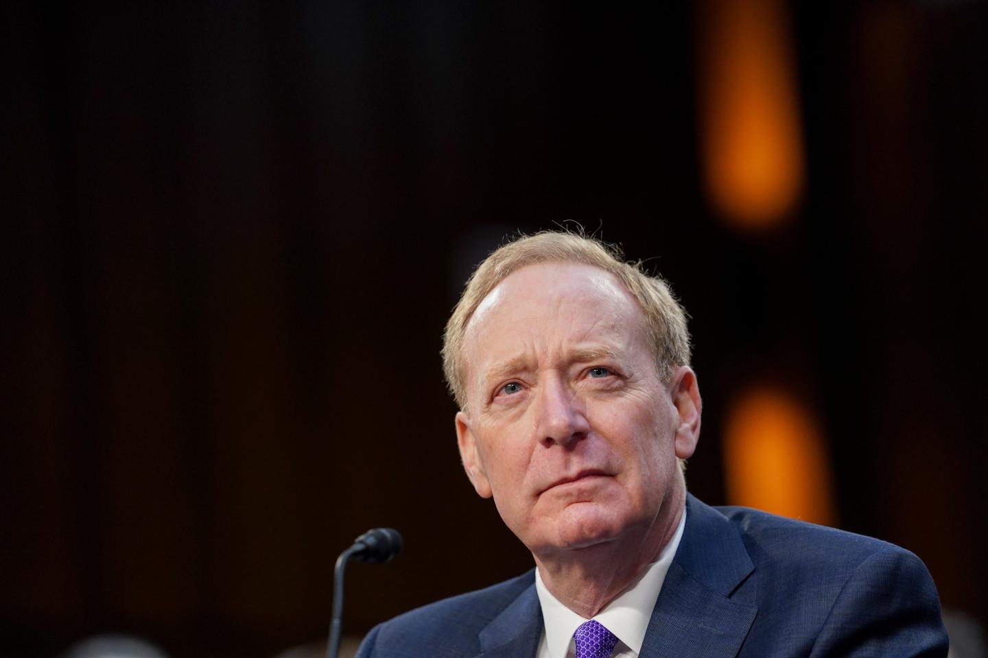 Brad Smith, president of Microsoft, during a Senate hearing in Washington, D.C. on May 8, 2025. (Photo: Nathan Howard/Bloomberg/Getty Images)