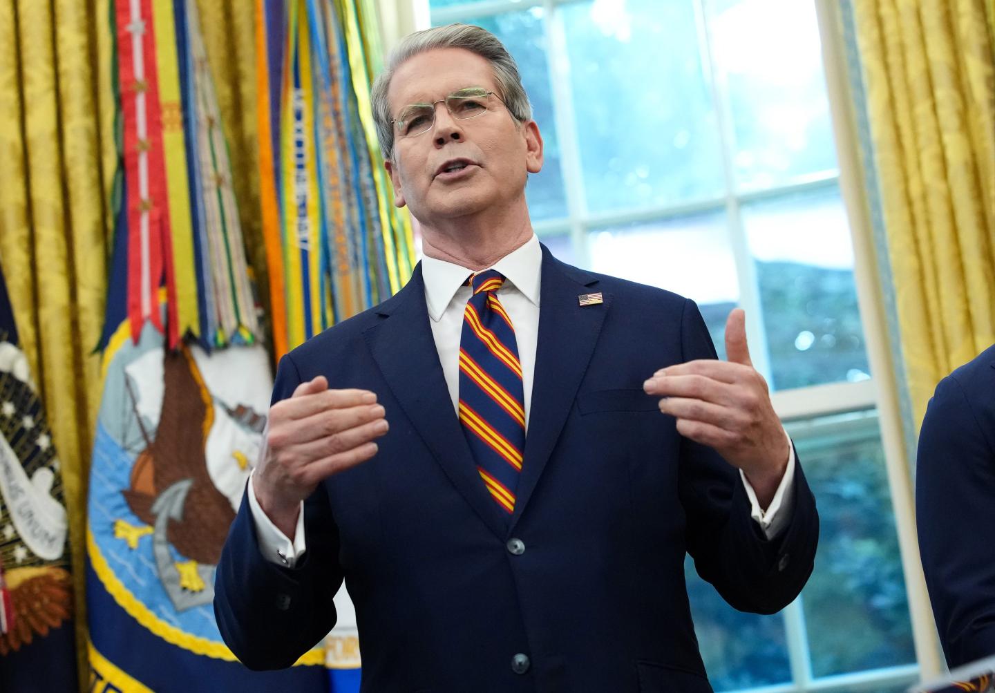 Scott Bessent speaks inside the Oval Office.