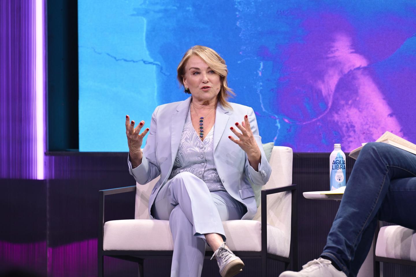Esther Perel speaks on stage during a panel discussion at SXSW in London.