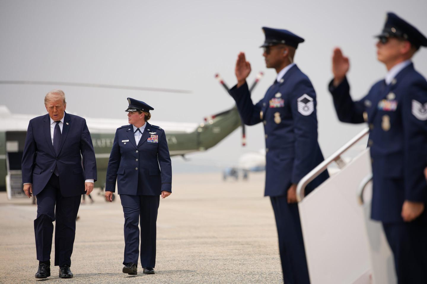 U.S. President Donald Trump walks to board Air Force One on July 17, 2026 in Joint Base Andrews, Maryland.