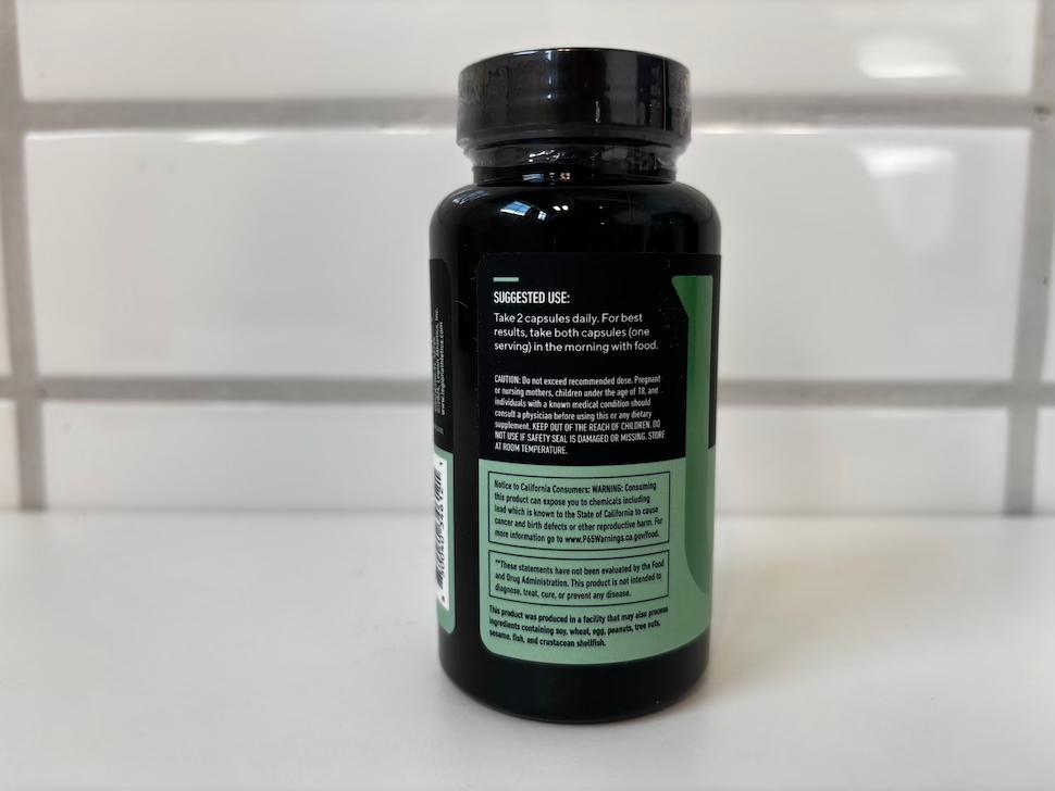 A Legion Biome bottle turned around to show the directions