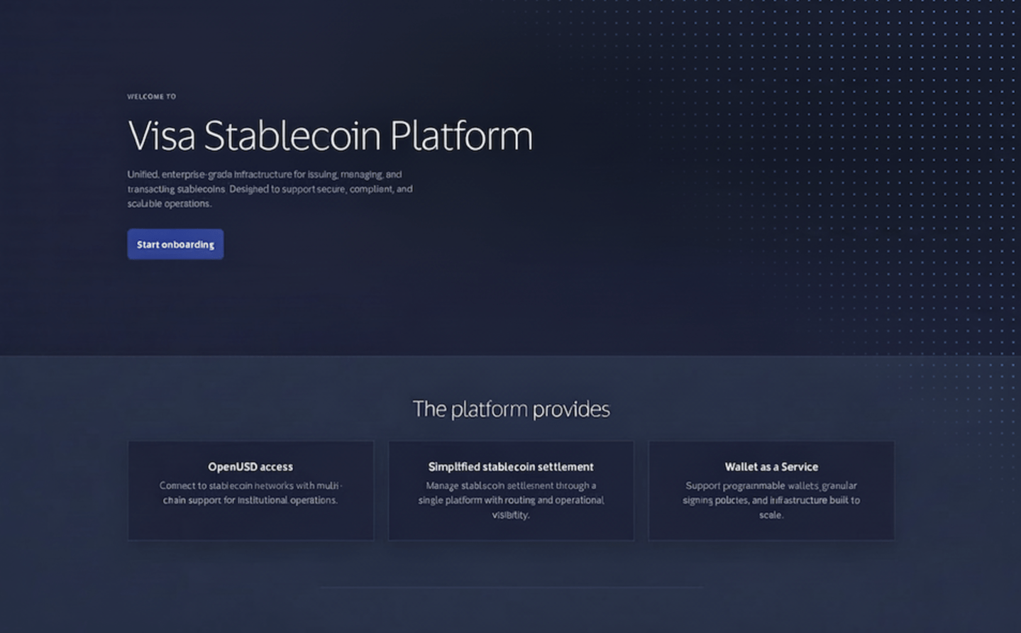 The landing page of the Visa Stablecoin Platform