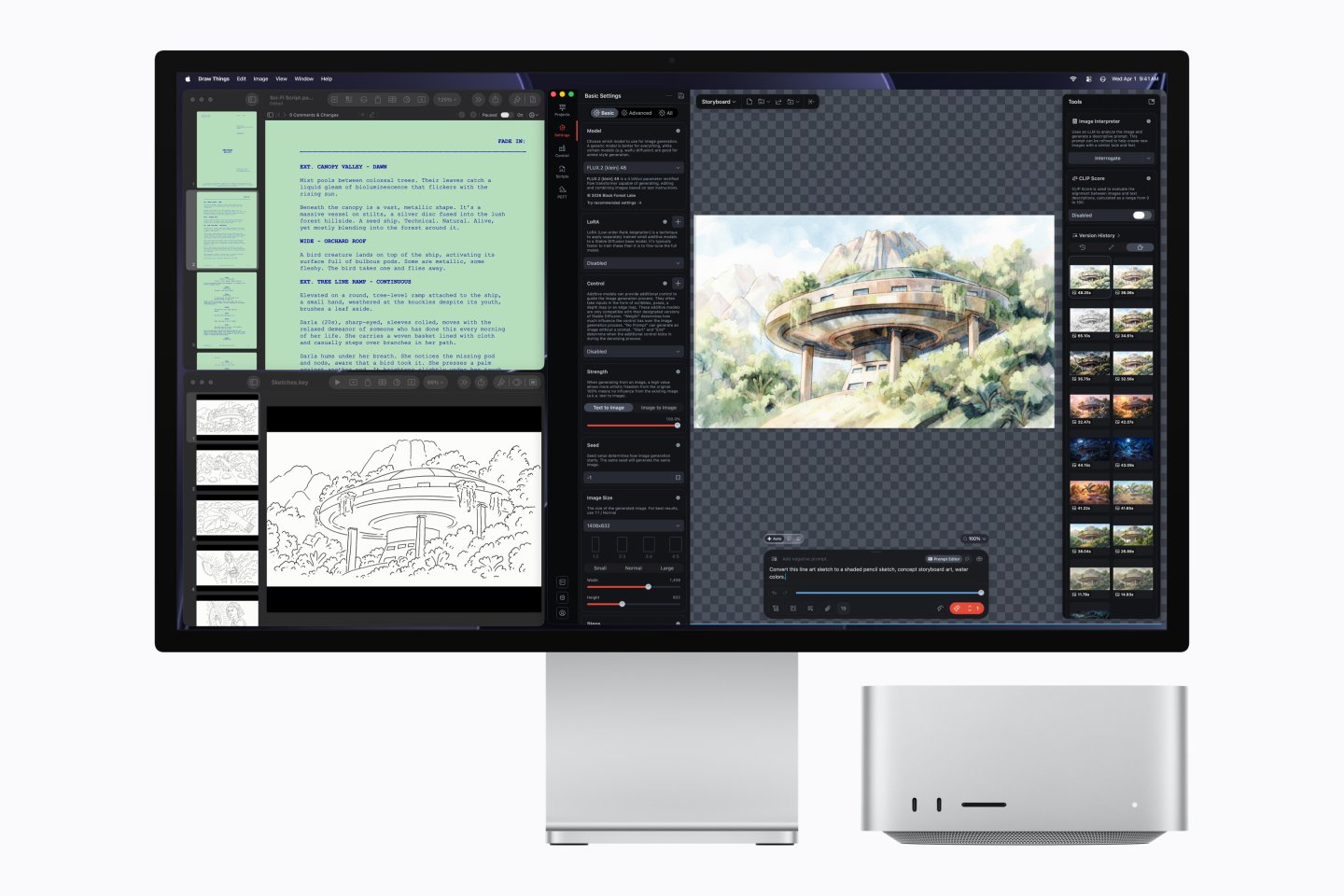 A render of Apple’s new Mac Studio with its M5 Ultra chip demonstrating the local, on-device generation of AI images. (Courtesy Apple)