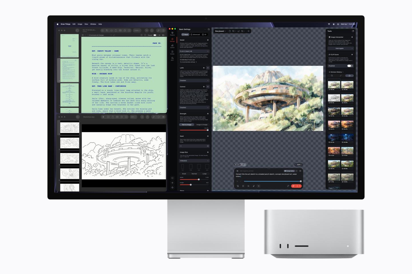 A render of Apple’s new Mac Studio with its M5 Ultra chip demonstrating the local, on-device generation of AI images. (Courtesy Apple)