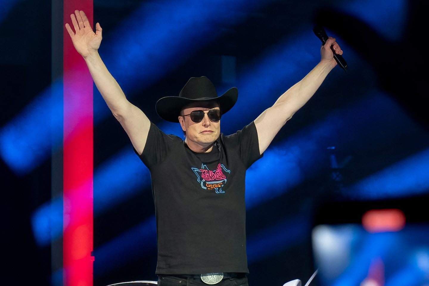 CEO of Tesla Motors Elon Musk speaks at the Tesla Giga Texas manufacturing "Cyber Rodeo" grand opening party in Austin, Texas.