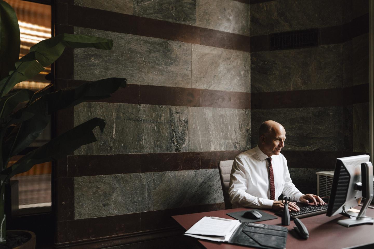 A working businessman at a desk