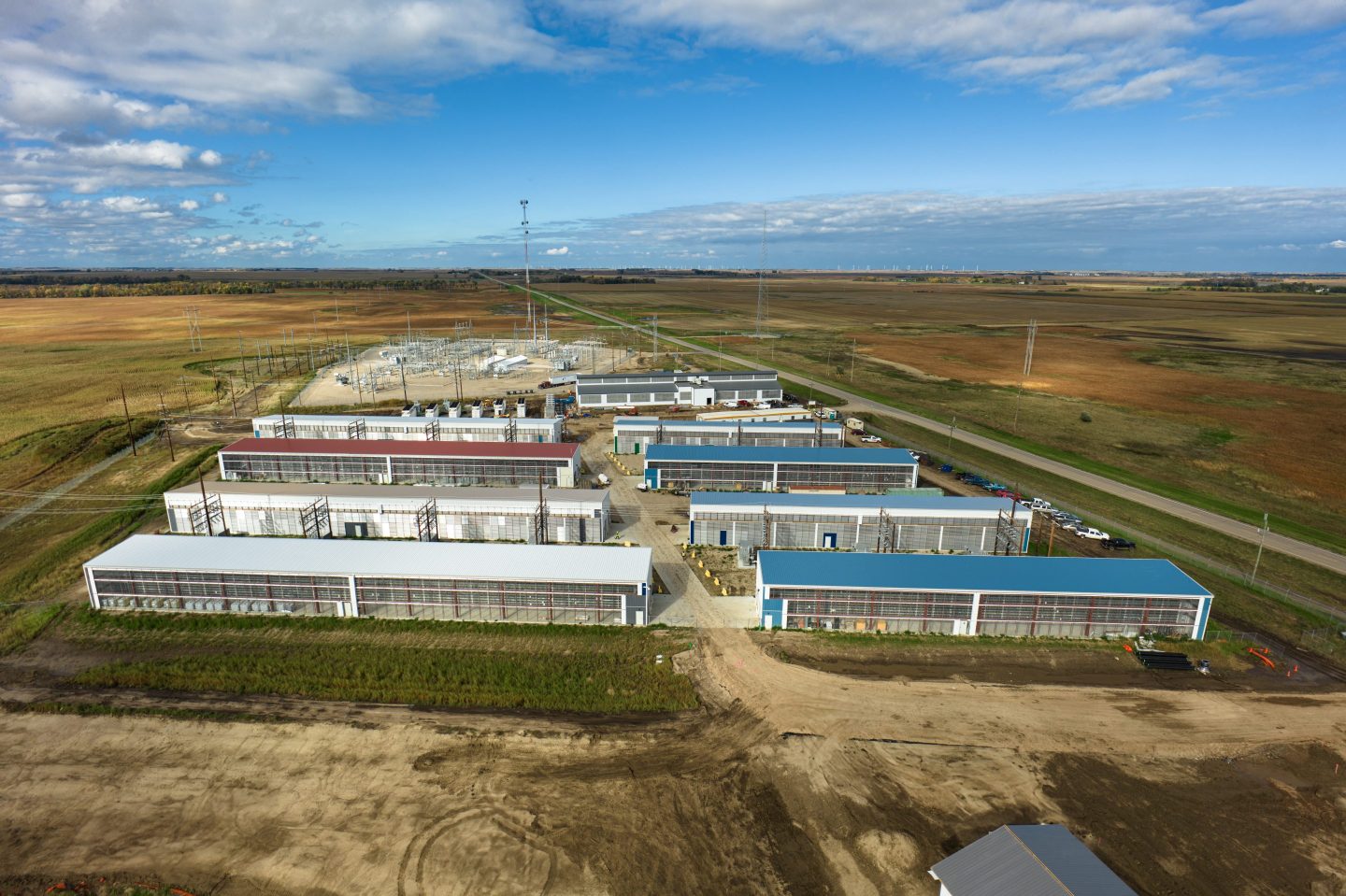 Aerial shot of data centers in North Dakota.