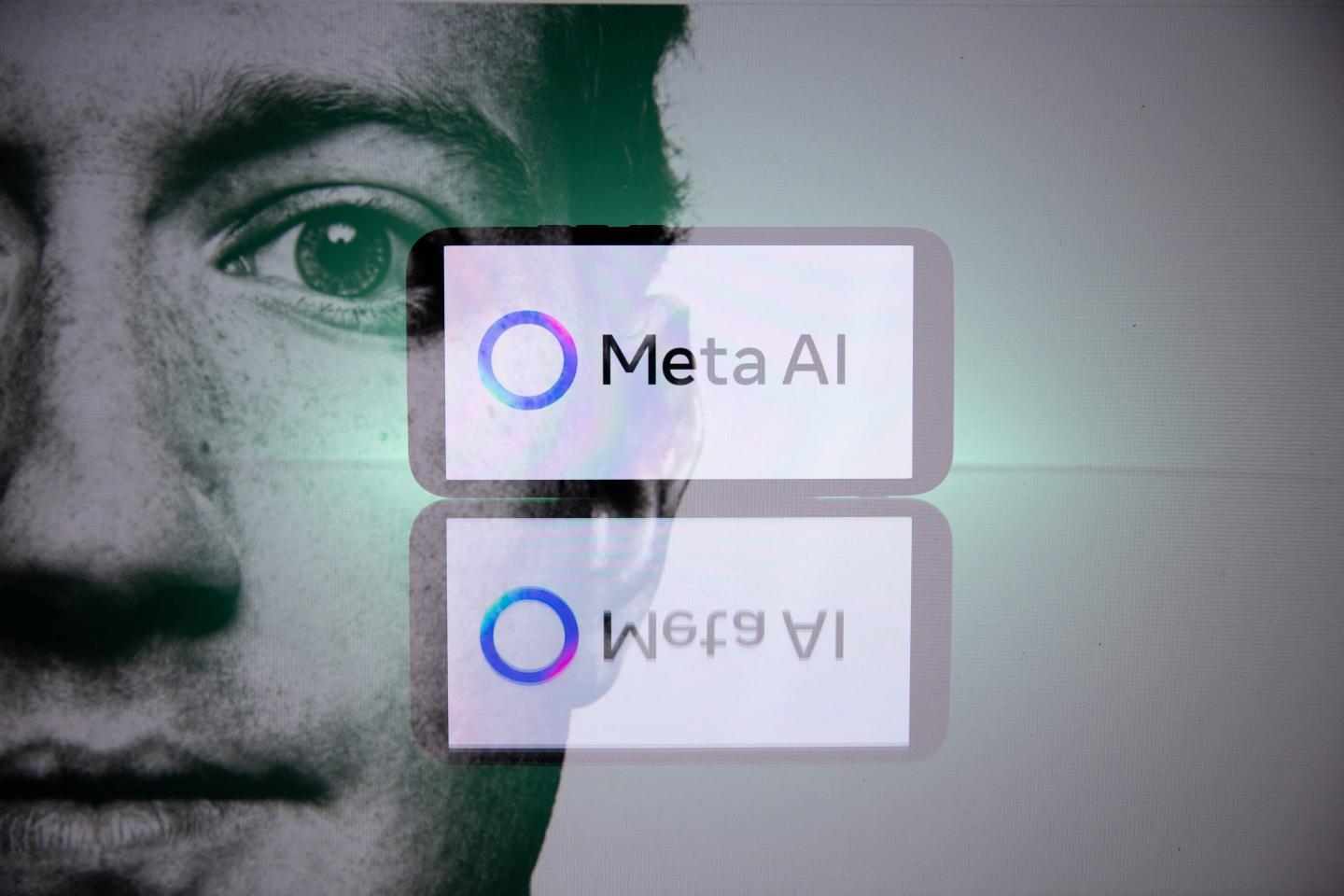 Photo of Mark Zuckerberg and Meta AI logos