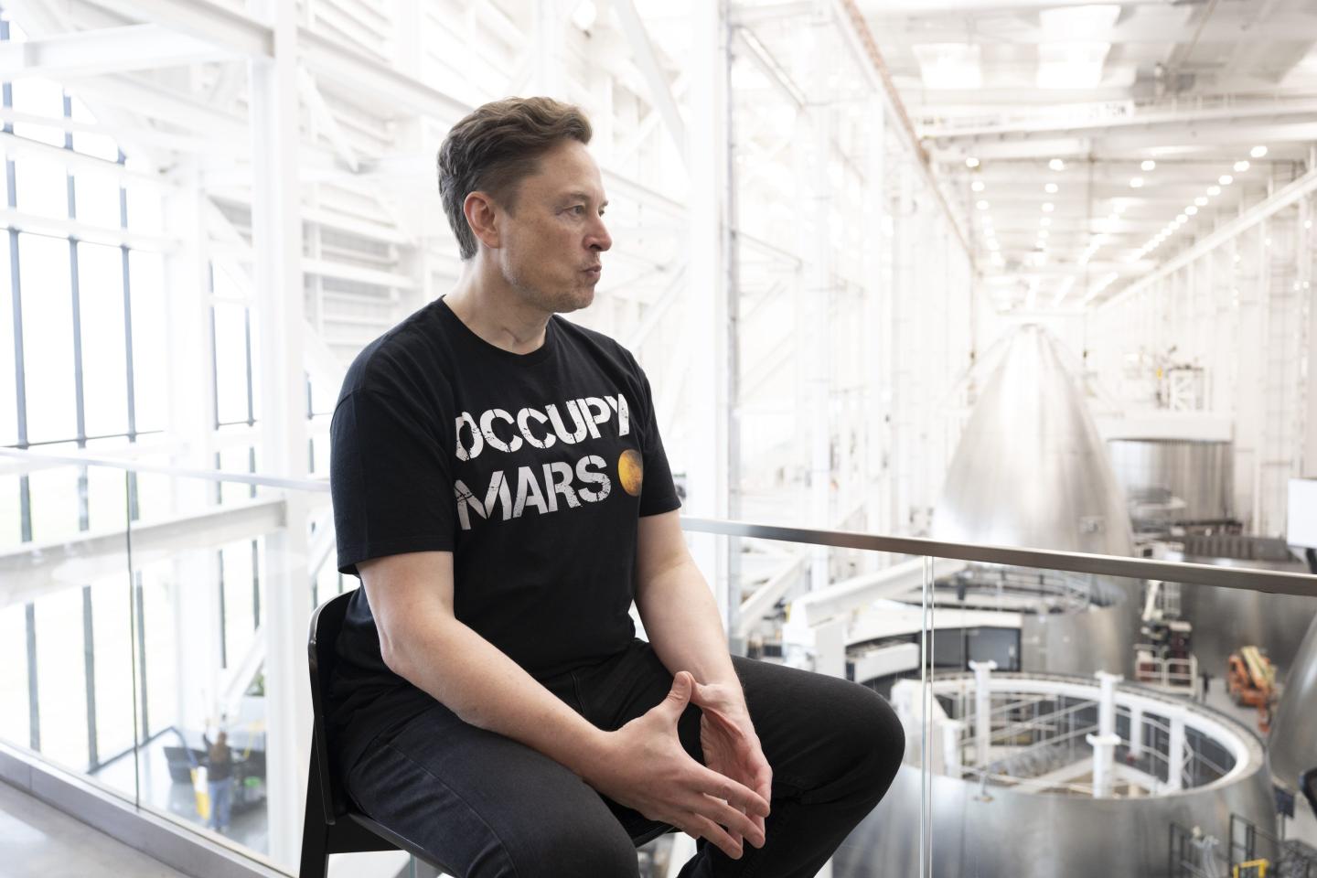 Elon Musk is photographed at Space X in Brownsville, Texas