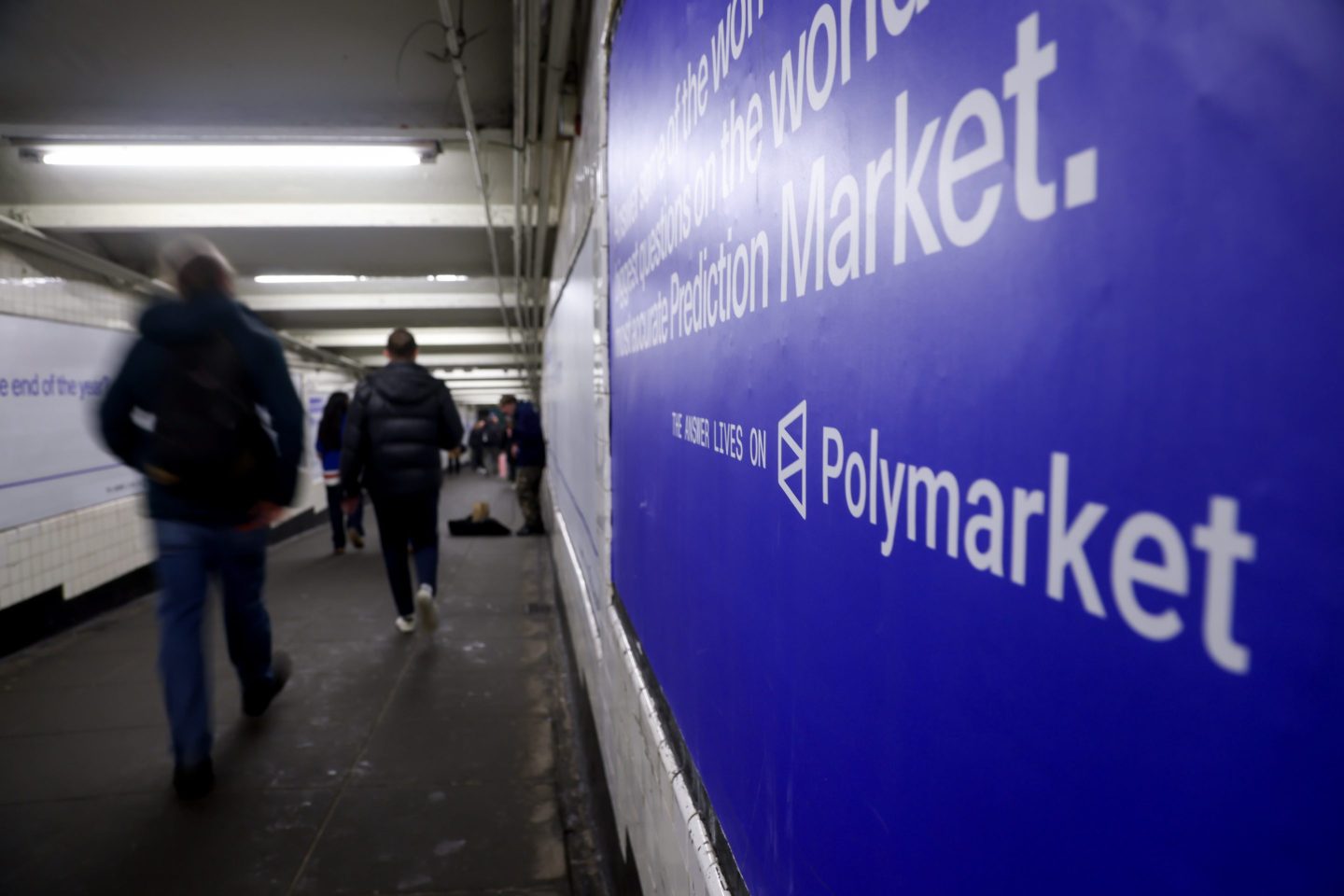 Photo of a Polymarket ad in a subway station