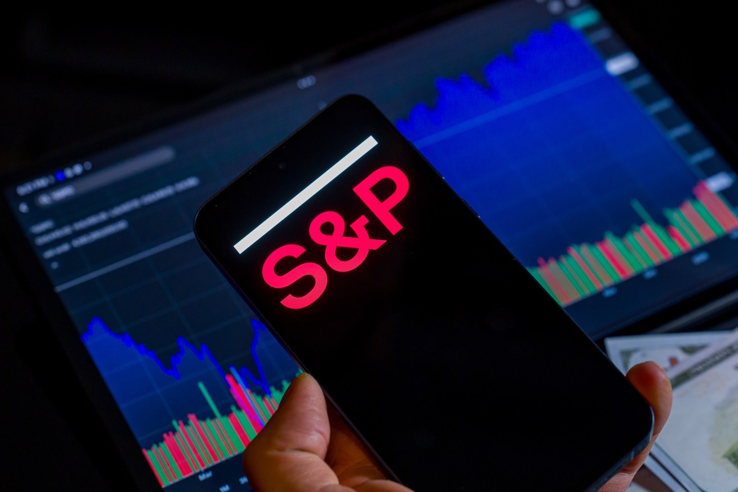 The S&P Global logo displays on a mobile screen