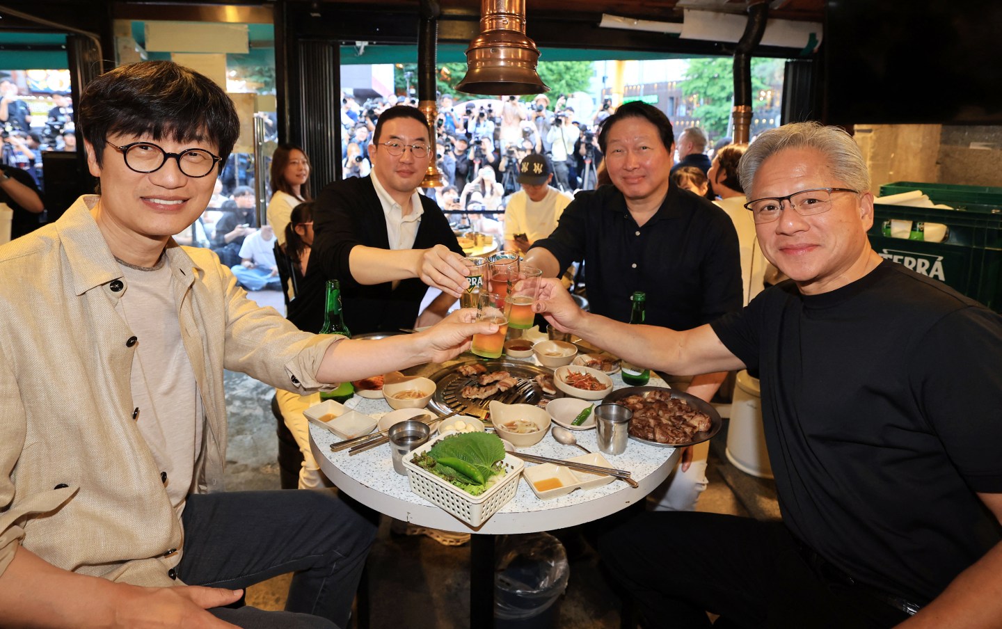Four men at dinner