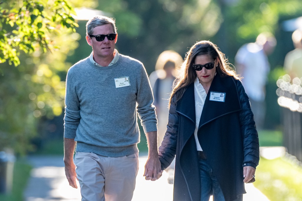 Visa CEO Ryan McInerney, left, with wife Angela in Sun Valley, Idaho, on July 10, 2026. (Photo: David Paul Morris/Bloomberg/Getty Images)