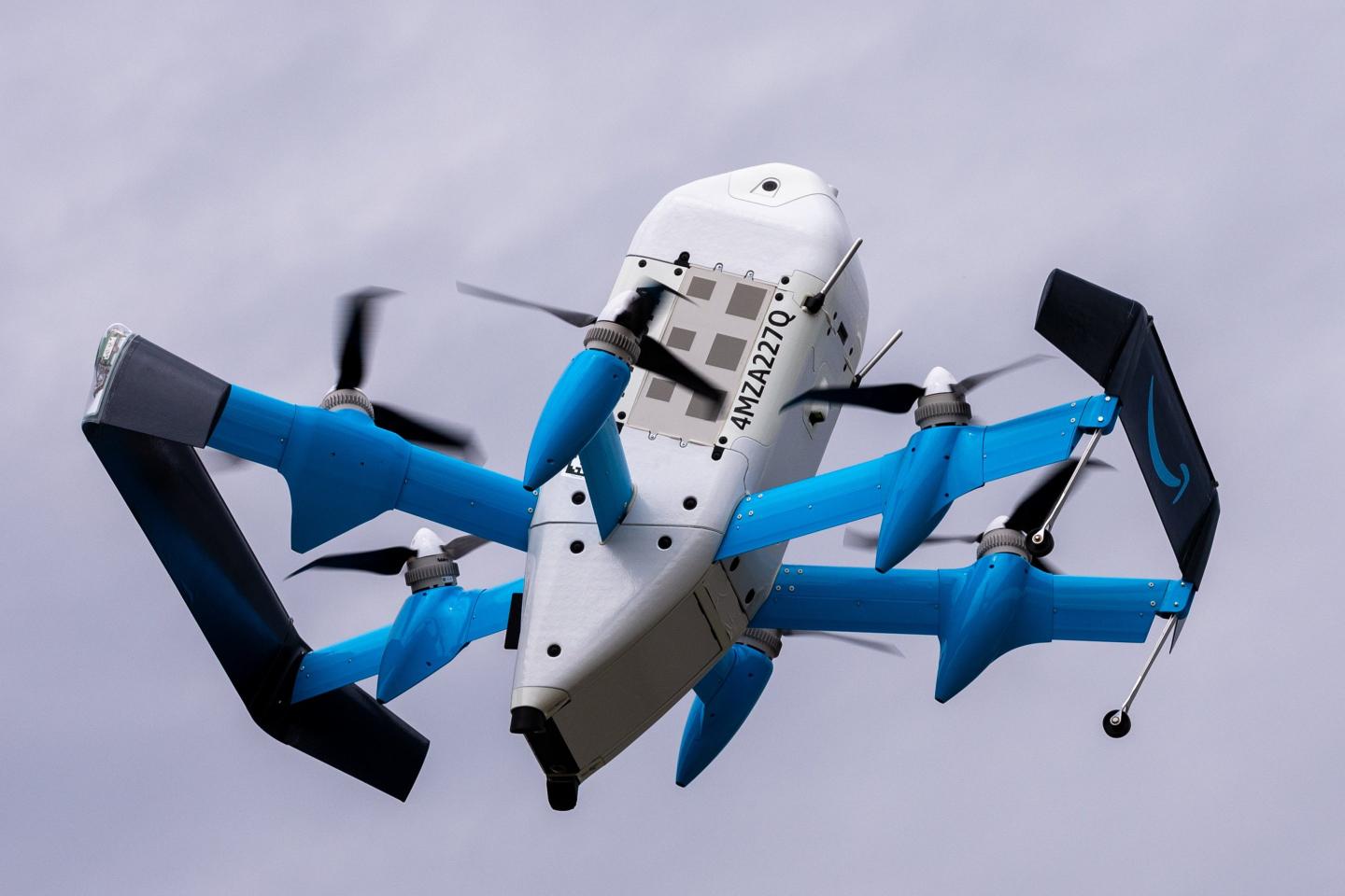 An An Amazon drone is in midflight as it makes a delivery in Papillion, Neb. on Thursday, July 30, 2026.