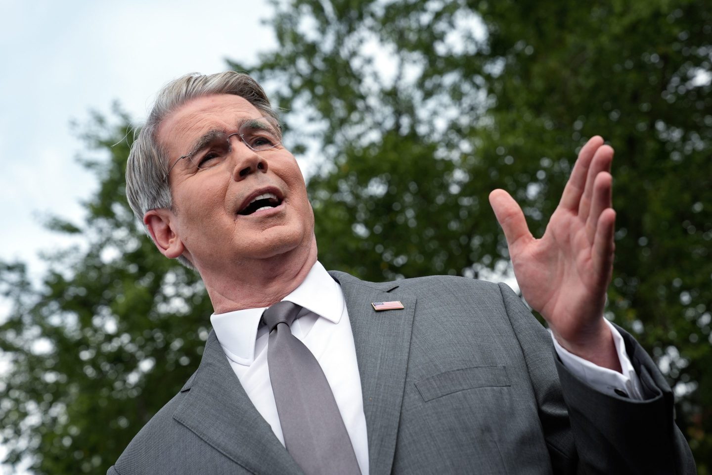 Scott Bessent, US treasury secretary, speaks to members of the media outside the White House in Washington, DC, US, on Thursday, Aug. 20, 2026.