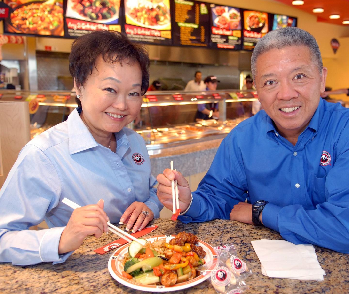 Andrew and Peggy Cherng at a Panda Express restaurant in 2008.
