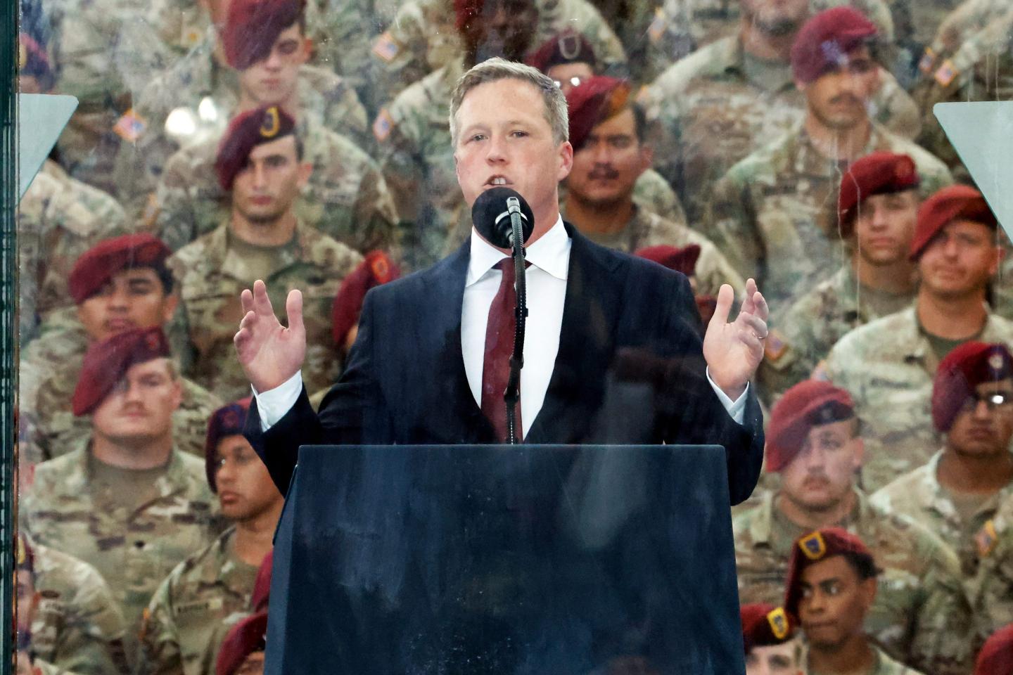 U.S. Army Secretary Dan Driscoll speaks at the America 250 celebration at Fort Bragg.