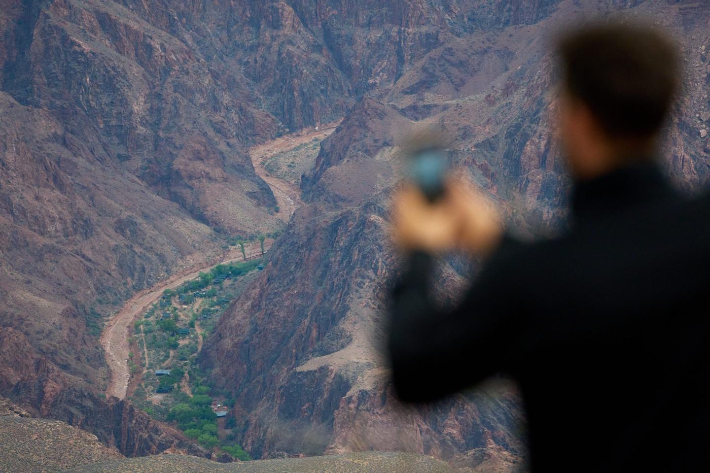 Buildings are seen in a flood damaged Bright Angel Canyon the Grand Canyon.