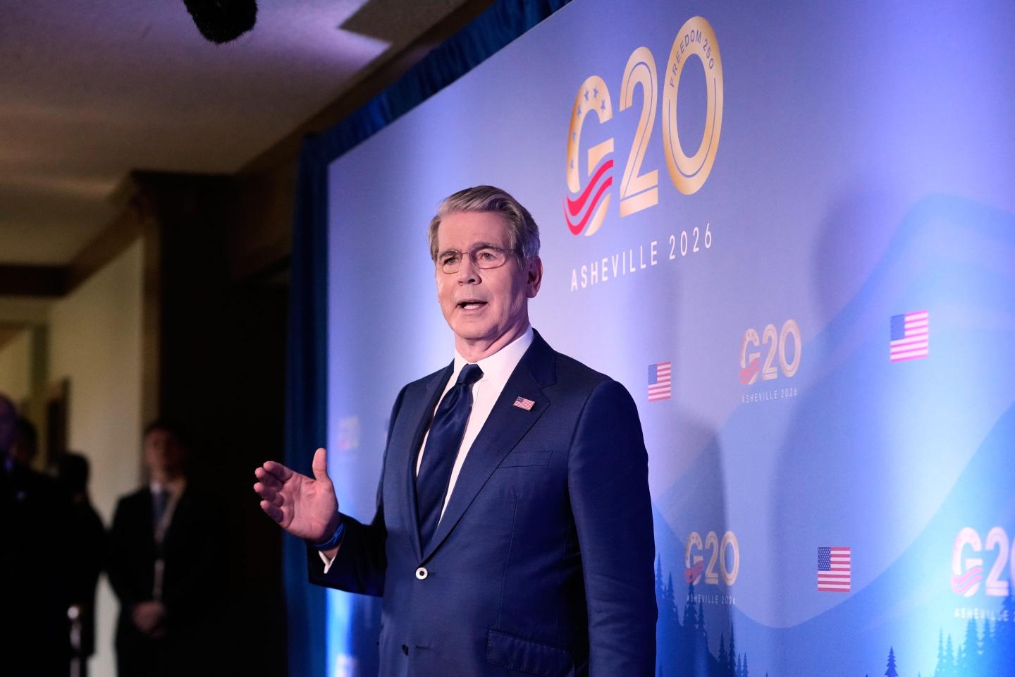 Treasury Secretary Scott Bessent speaks to reporters at the G20 Finance Ministerial in Asheville, N.C., Tuesday, Sept. 1, 2026.