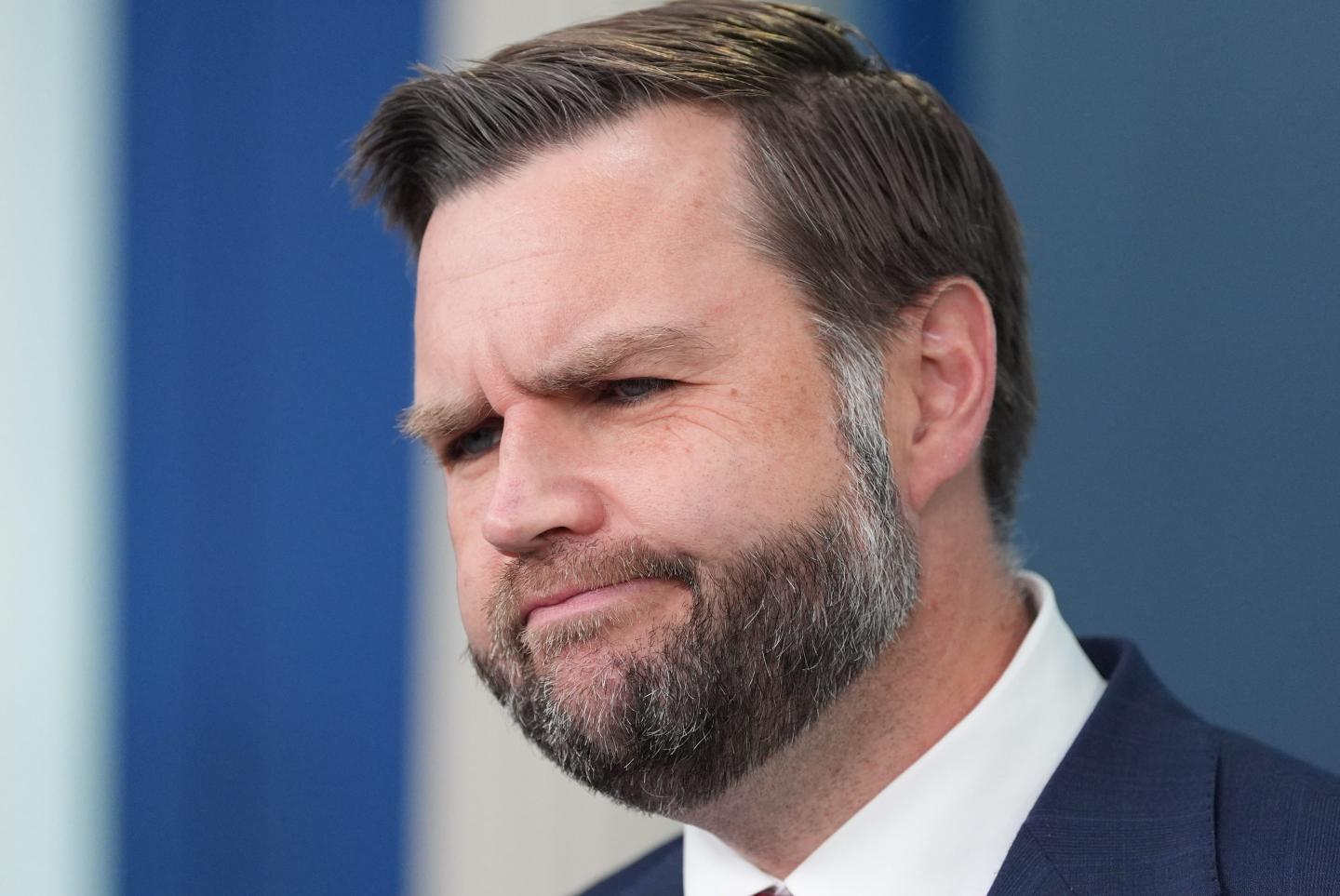 Vice President JD Vance speaks with reporters in the James Brady Press Briefing Room at the White House.