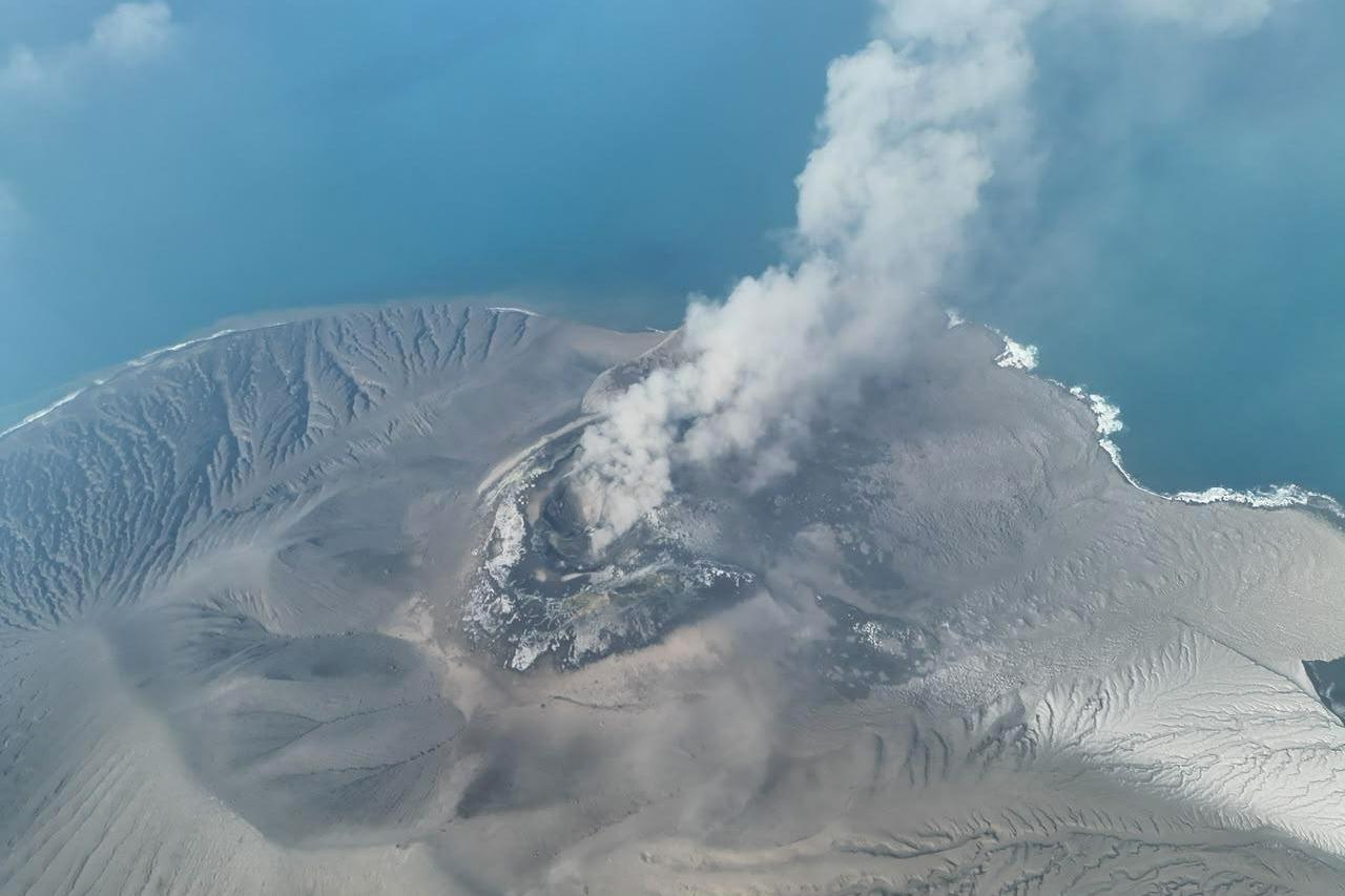 Mount Anak Krakatau spews volcanic smoke in Sunda Strait, Indonesia, Saturday, Sept. 5, 2026. 