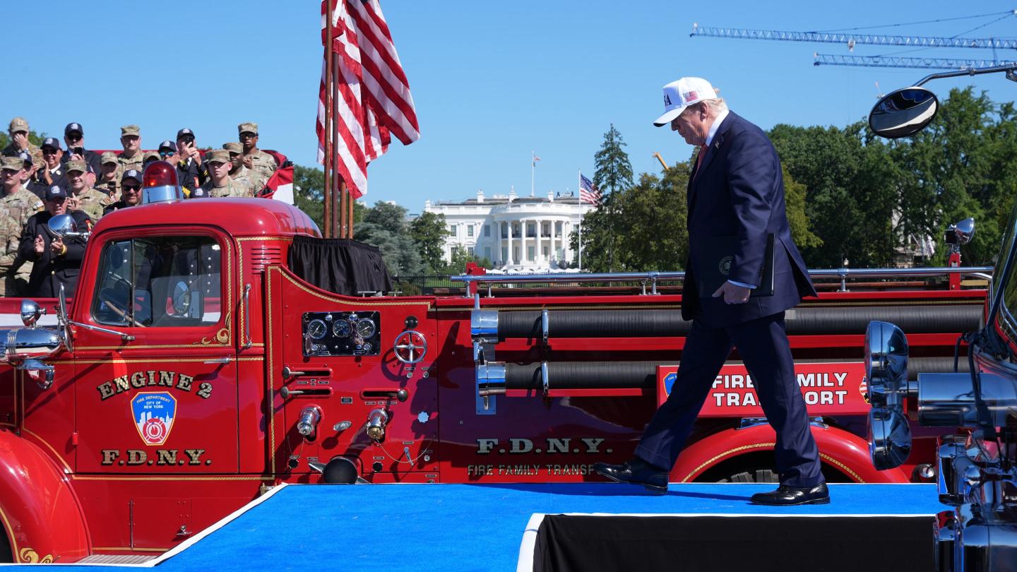 President Donald Trump arrives to speak during the Tunnel to Towers Foundation event for the 25th Anniversary of 9/11.