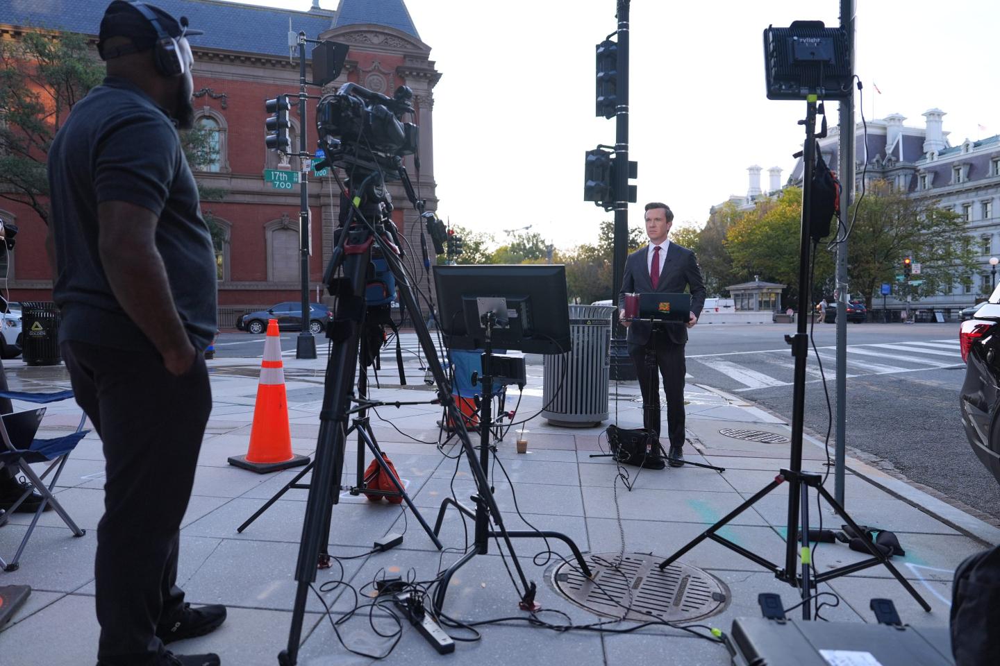 Vaughn Hillyard, White House correspondent for MS NOW, does a report from near the White House.