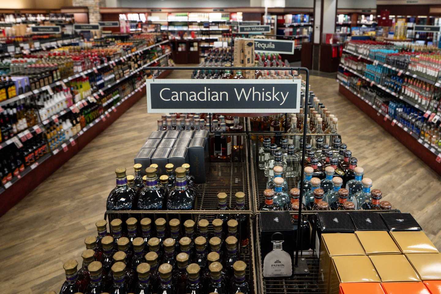 Canadian whisky is pictured at a British Columbia Liquor store in Vancouver on Aug. 25, 2026.