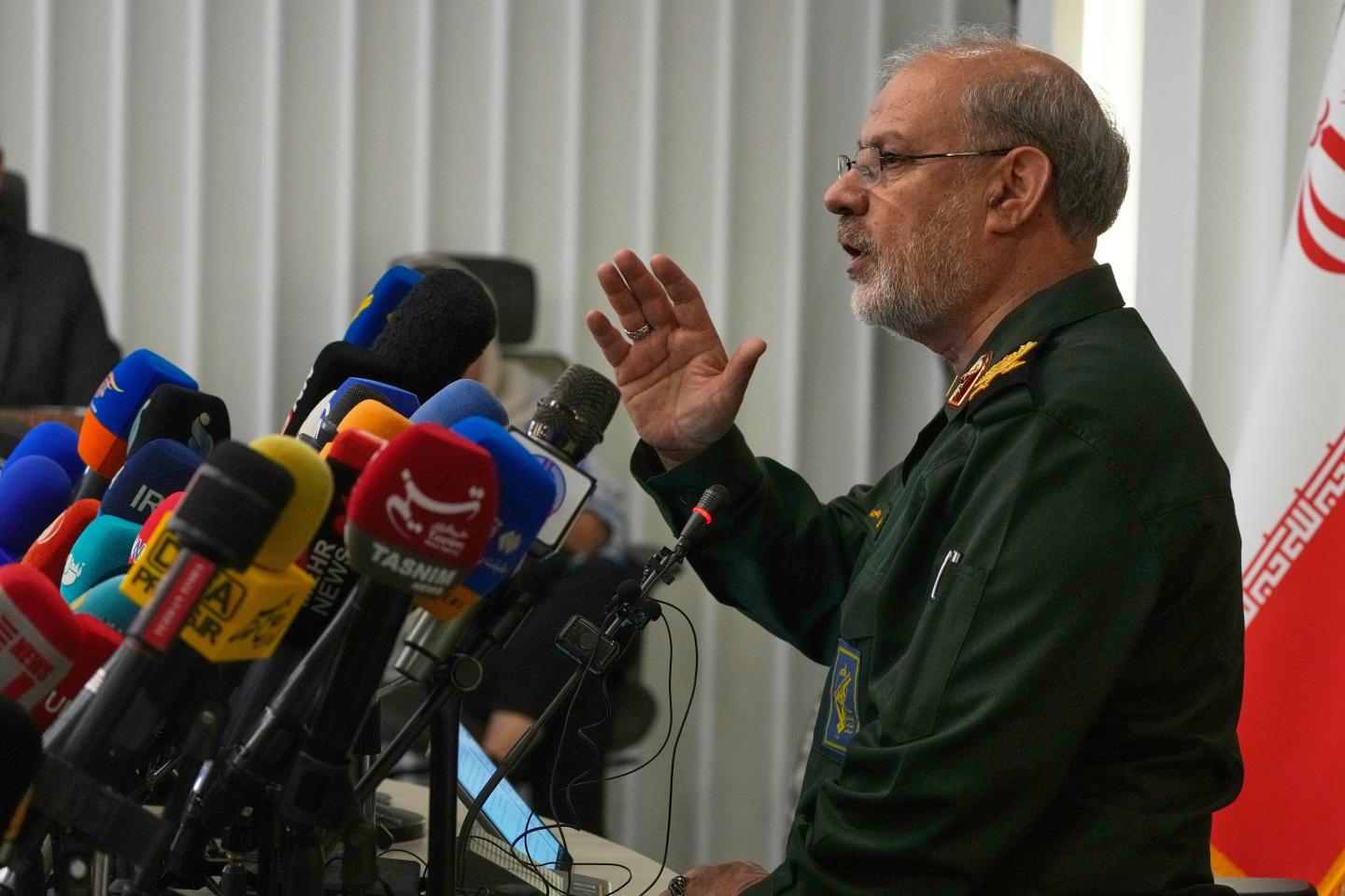 Iran's Revolutionary Guard spokesman Gen. Hossein Mohebbi speaks during a news conference in Tehran, Iran.