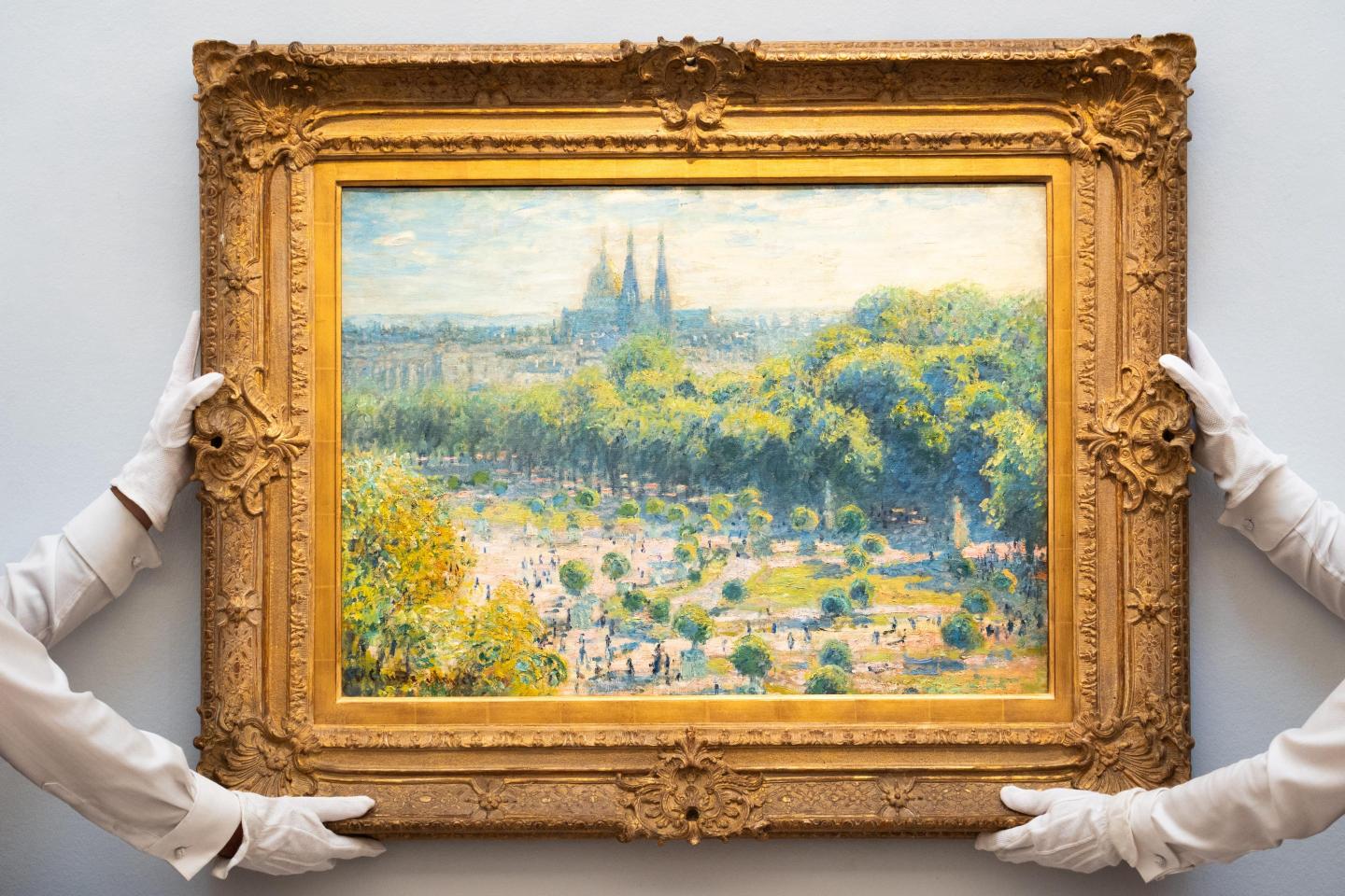 Claude Monet's 'Le Jardin des Tuileries' is displayed during a preview of the Blaquier-Arrieta Collection, a group of twelve Impressionist and Modern works which have been largely unseen for half a century, at Sotheby's in London.