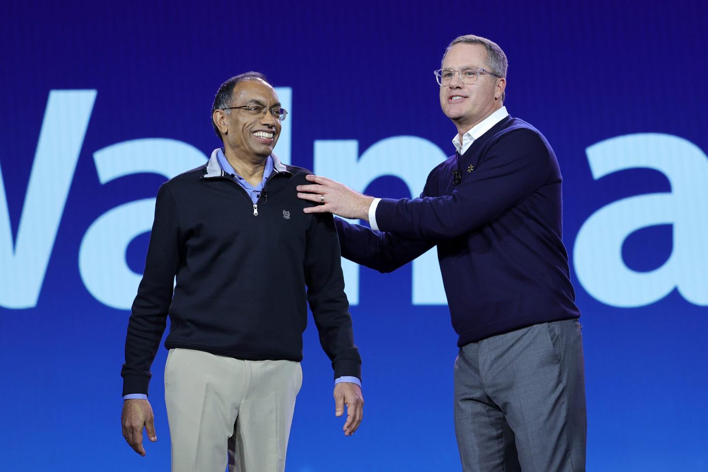 Two men on a stage
