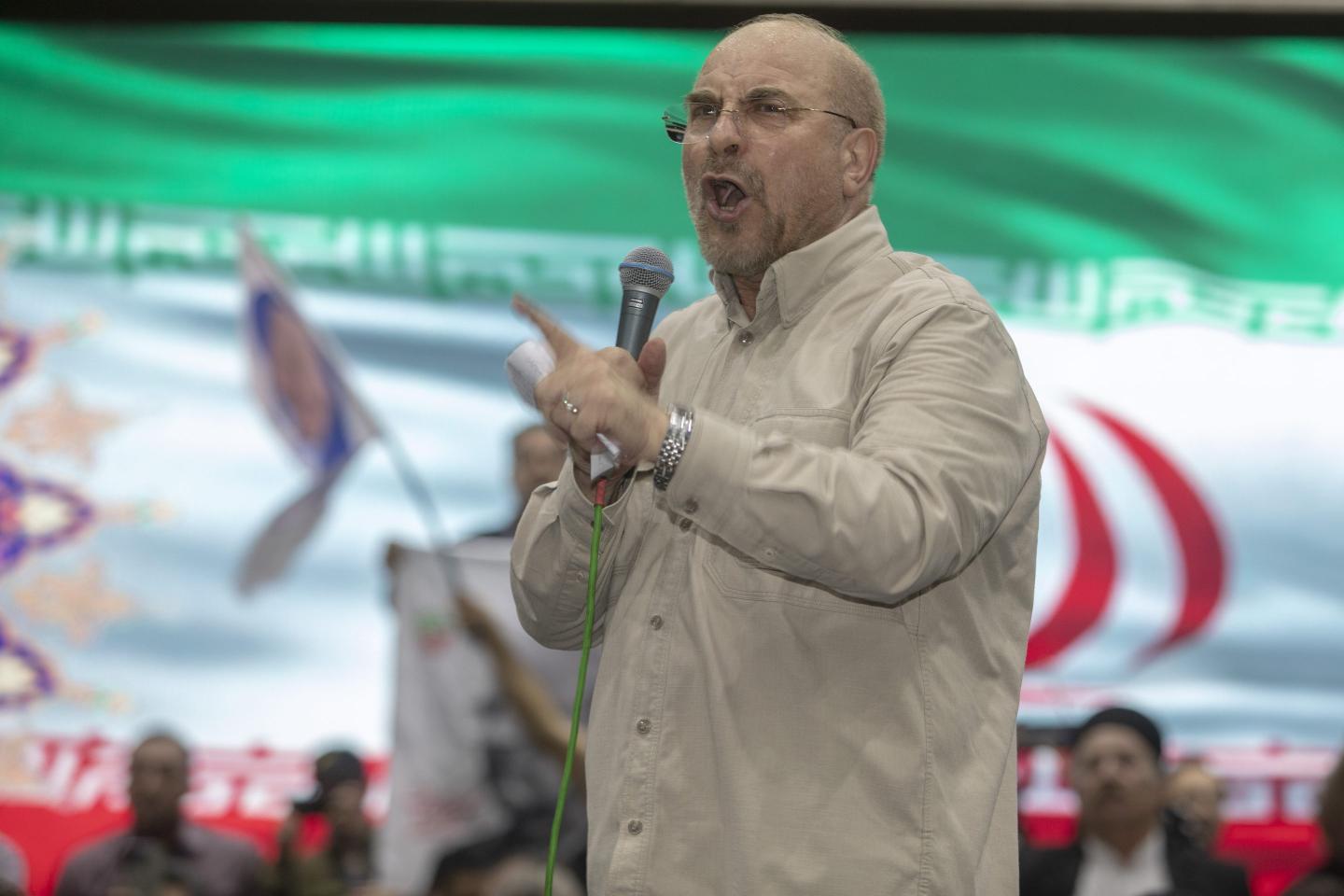 Iranian parliament Speaker Mohammad Bagher Qalibaf at a rally on June 26, 2024 in Tehran, Iran.