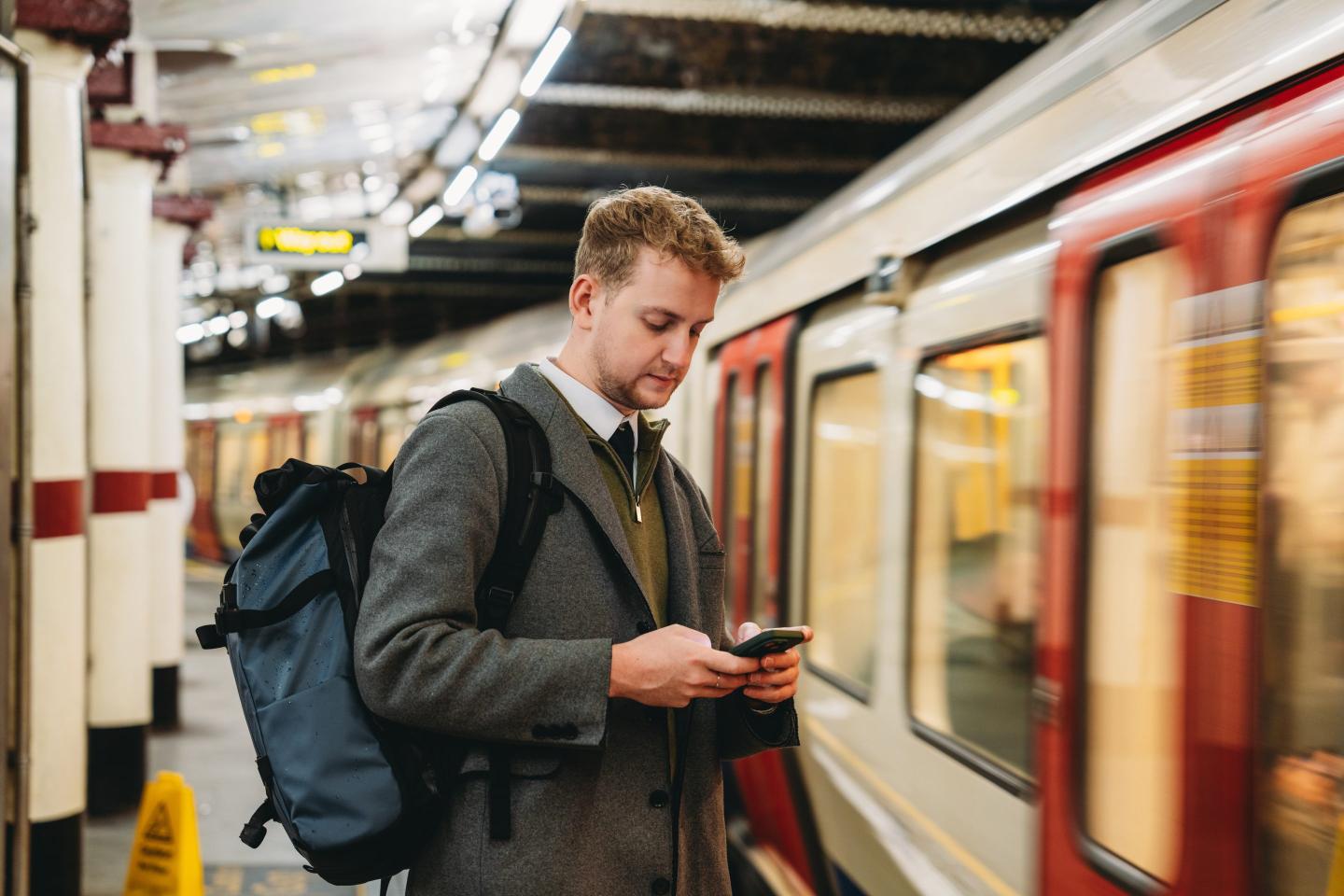 Young british office worker commuting