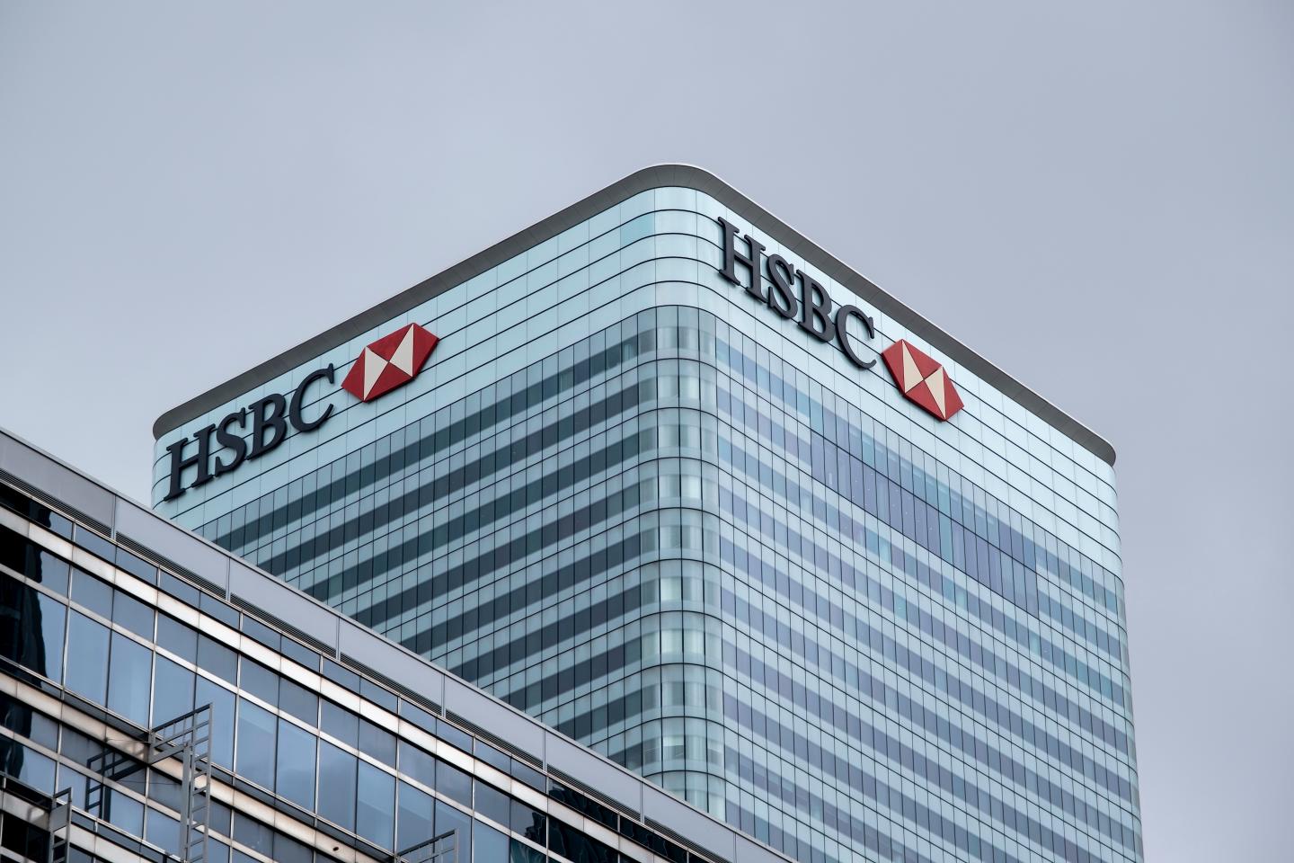 HSBC building at the heart of Canary Wharf financial district.