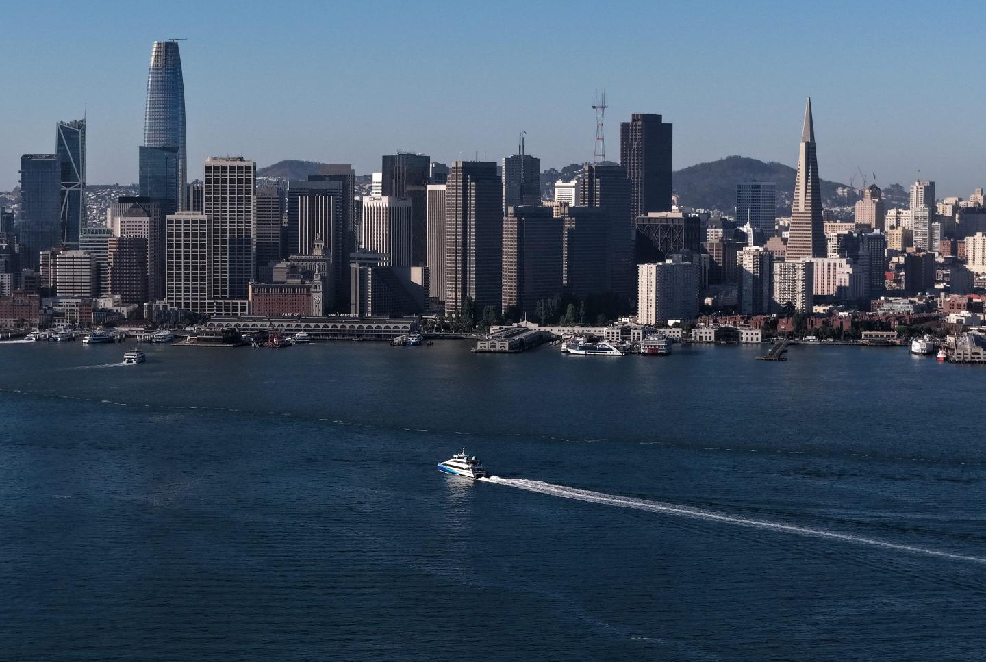 An aerial view of the San Francisco skyline on October 20, 2025.