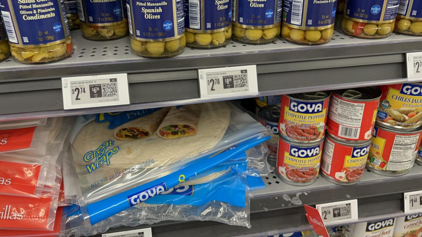 A shelf in the food section of the Albany Walmart supercenter on Washington Avenue Extension shows how digital shelf labels give the prices of items in digital format.