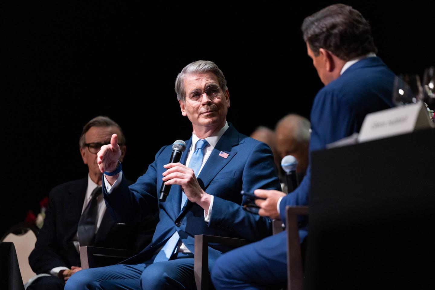 Scott Bessent, US treasury secretary, and Bret Baier, Fox News anchor, during an Economic Club of New York (ECNY) event in New York, US, on Tuesday, June 23, 2026.