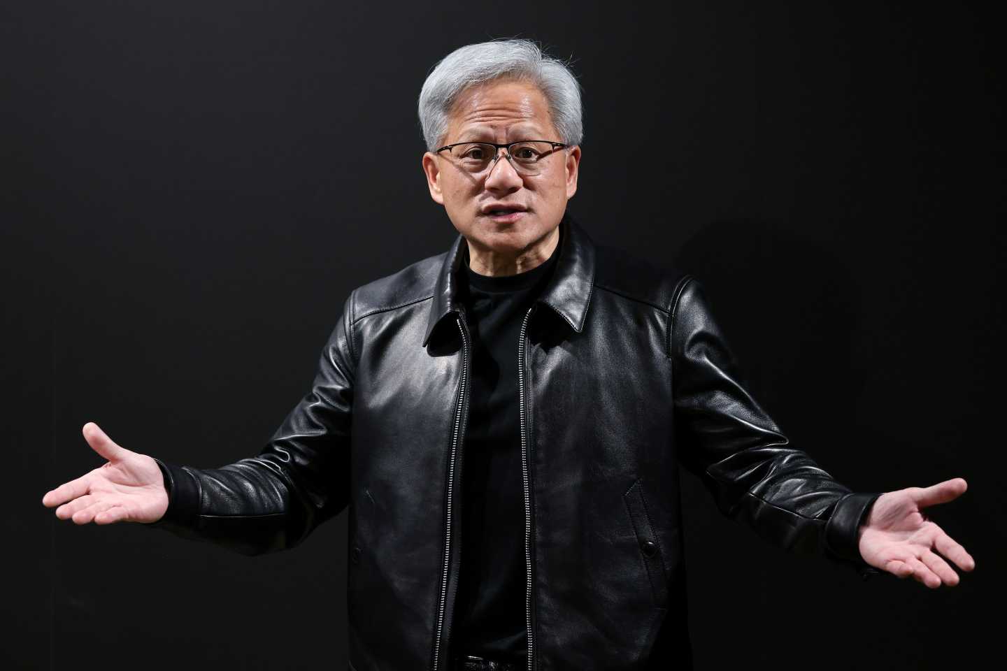 Jensen Huang, chief executive officer of Nvidia Corp., speaks to members of the media.