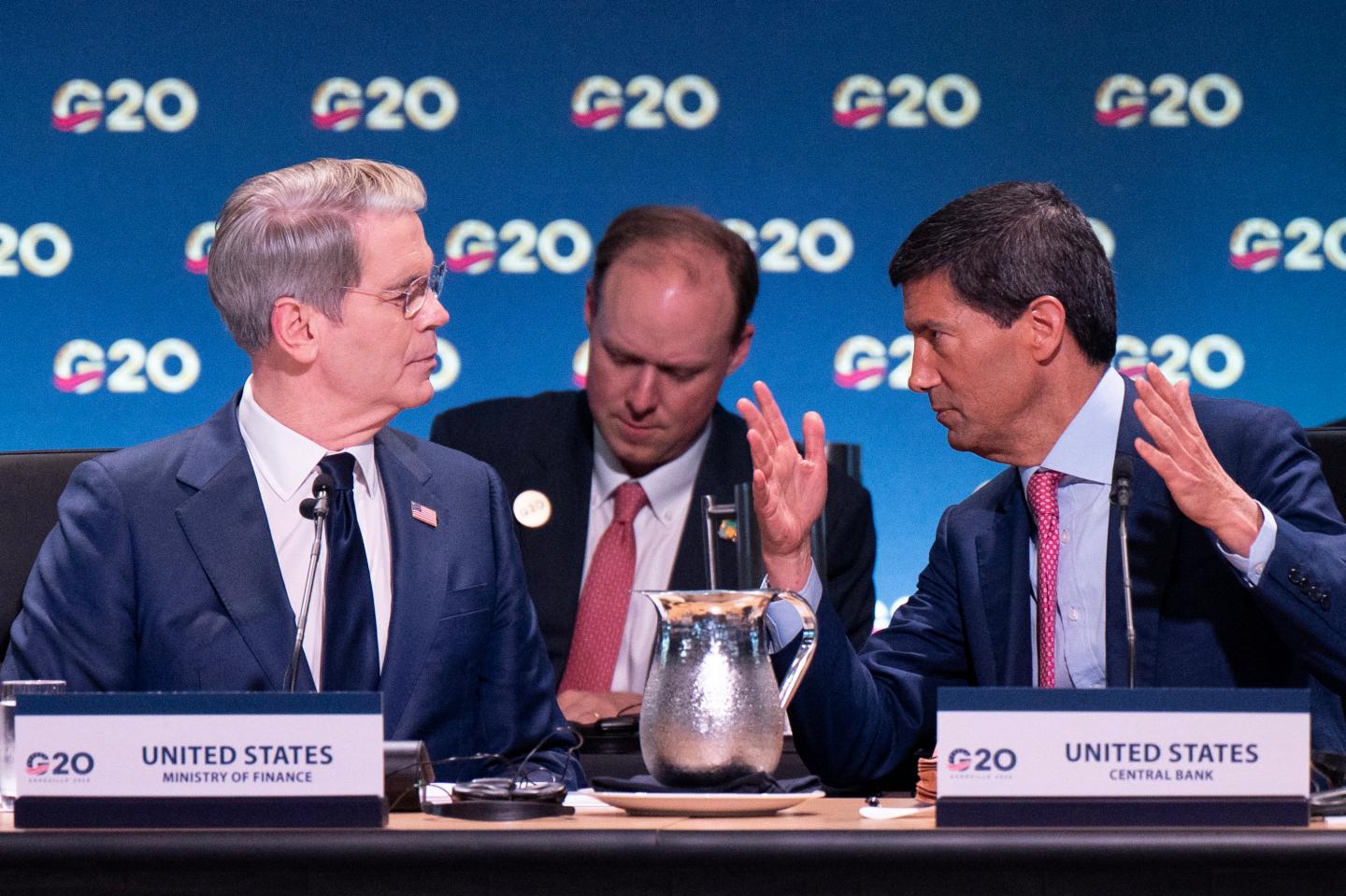 US Secretary of Treasury Scott Bessent speaks with US Federal Reserve Chair Kevin Warsh during the G20 Finance Ministers and Central Bank Governors' meeting in Asheville, North Carolina, on September 1, 2026.