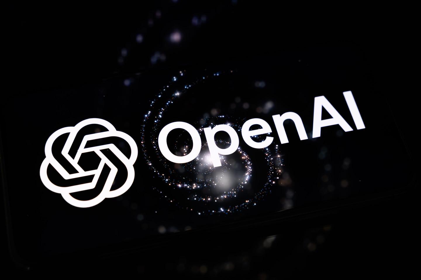 OpenAI logo on a black background.