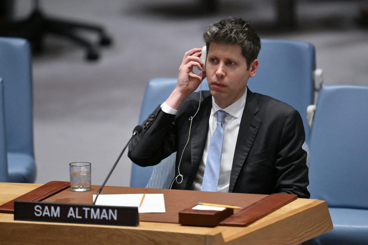 OpenAI CEO Sam Altman looks on during a UN Security Council meeting on artificial intelligence.