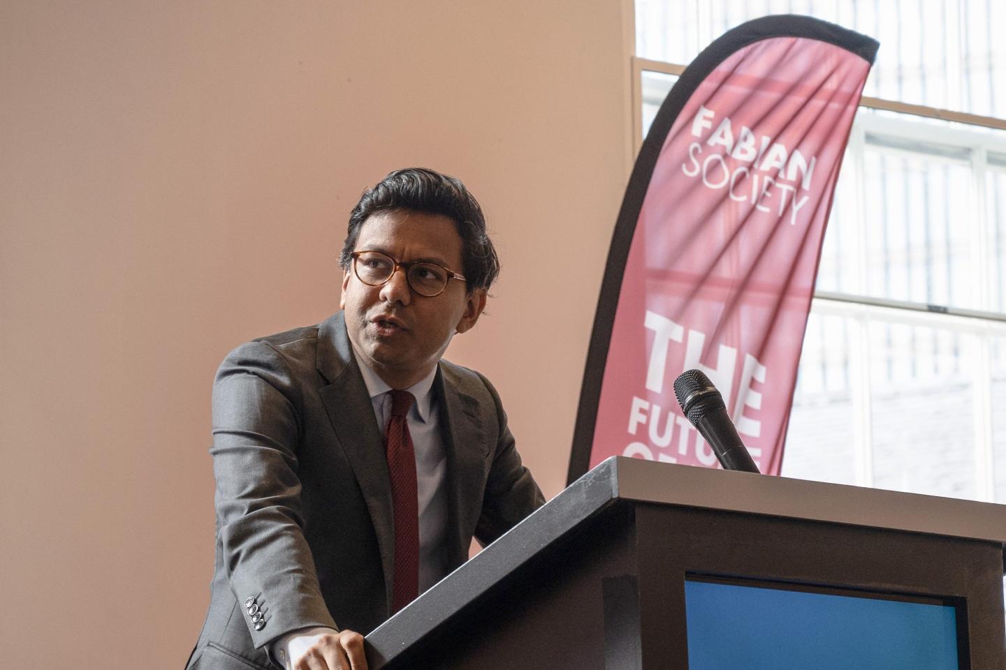 Kaniskha Narayan, minister for artificial intelligence, speaks at the Good Growth Reception on the first day of the UK Labour Party annual conference in Liverpool